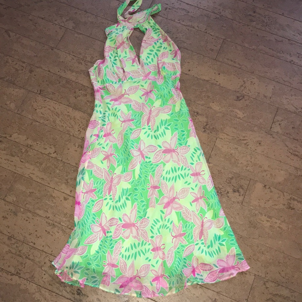 Lilly Pulitzer Sz6 Pink/Green keyhole halter dress